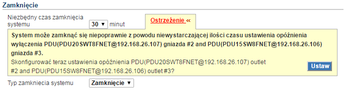 Ustawienia akcji Strona Ustawienia umożliwia konfigurację różnych akcji dotyczących zdarzeń, np czas wyłączenia komputera.