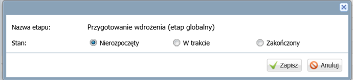 Czynności i opcje niezależne od etapów prac Błędy oznaczone ikoną należy bezwzględnie poprawić, inaczej zamknięcie etapu będzie niemożliwe.