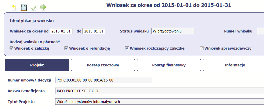 4.3.2. Złożenie wniosku Po utworzeniu wniosku o płatność, należy przekazać go do instytucji, która go zweryfikuje.