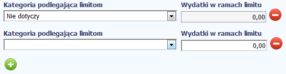 Za pomocą tego pola możesz skorygować wartość wydatków podlegających limitom dla wybranej we wcześniejszym polu kategorii.