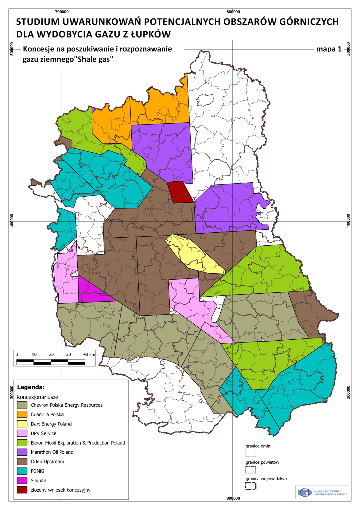 PROJEKT: Studium uwarunkowań potencjalnych obszarów górniczych dla wykorzystania gazu z łupków w województwie lubelskim Dokument opracowywany przez Biuro Planowania Przestrzennego w Lublinie w