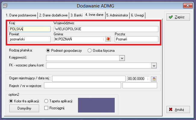 Rysunek 20 - Dane administracji - zakładka Podstawowe