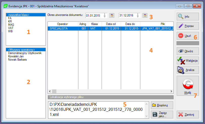 Ada - system wspomagający zarządzanie Przegląd wygenerowanych dokumentów Na oknie menu opcji JPK należy wybrać [Przegląd ewidencji JPK]: Rysunek 6 - Menu JPK - przeglądanie