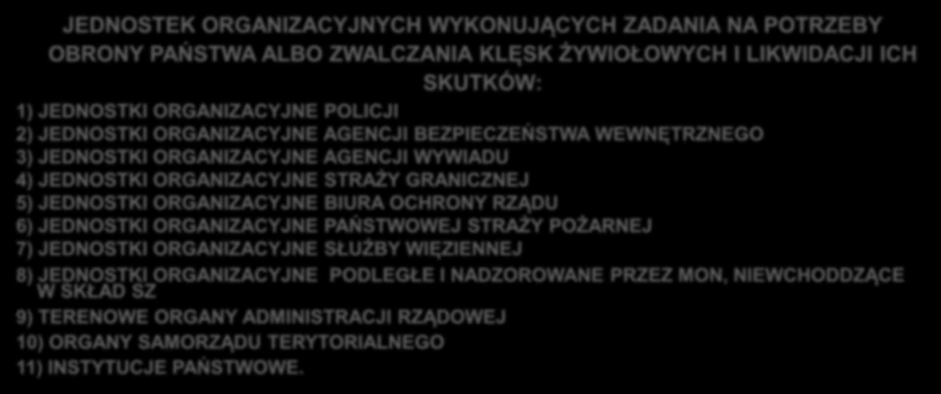 ŚWIADCZENIA MOGĄ BYĆ WYKONYWANE NA RZECZ SIŁ ZBROJNYCH RP JEDNOSTEK ORGANIZACYJNYCH STANOWIĄCYCH BAZY FORMOWANIA SPECJALNIE TWORZONYCH JEDNOSTEK ZMILITARYZOWANYCH JEDNOSTEK ORGANIZACYJNYCH OBRONY