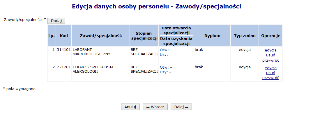 Rys. 8.59 Ręczne przekodowanie zawodu / specjalności 7. Po wybraniu opcji zostanie wyświetlone podsumowanie przekodowania, które należy zatwierdzić: Rys. 8.60 Podsumowanie przekodowania zawodu / specjalności 8.