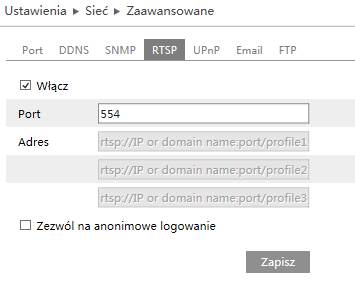 Instrukcja obsługi kamer IP PTZ serii NVIP-3000 wer.1.0. USTAWIENIA 4.5.2 Port W tej zakładce definiujemy porty przez które kamera łączy się z poszczególnymi usługami, HTTP, Port danych i Port RTSP.