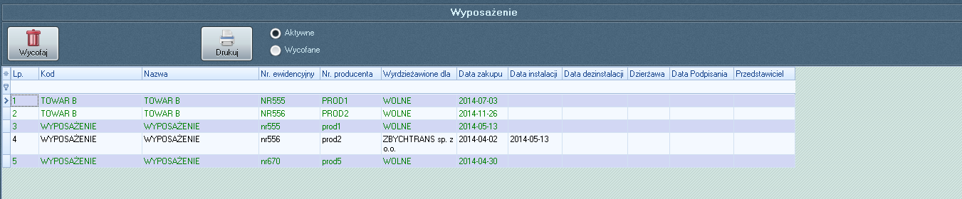 W celu dodania nowego numeru należy kliknąć Dodaj. Otworzy się nowe okienko, w którym należy podać numer ewidencyjny, numer producenta, a także datę zakupu: Po kliknięciu OK numer zostanie zapisany.