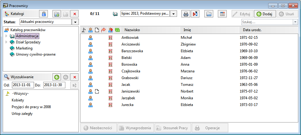 Pracownicy 6 3 W przykładowej firmie utworzymy strukturę katalogową zatrudnienia. Kliknięciem w ikonę [Dodaj podkatalog], otwieramy okno Nowy katalog.