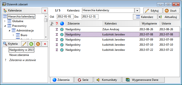 9 4 Podręcznik użytkownika Forte Kadry i Płace Przykład Bezpośrednio po otwarciu firmy okresowo mogą pojawiać się następujące komunikaty: Rys. 9-4 Komunikat o pojawieniu się nowych zdarzeń.