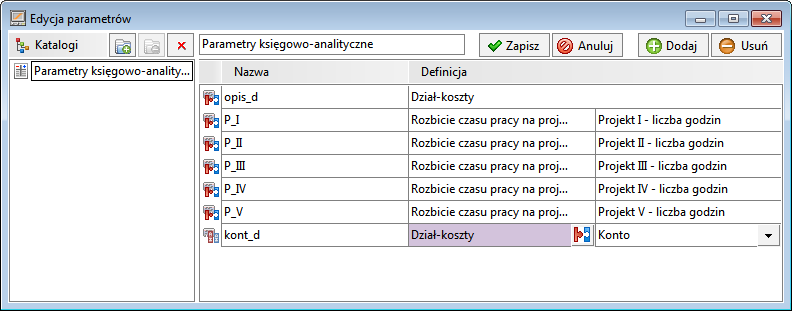 14 20 Podręcznik użytkownika Forte Kadry i Płace Rys. 14-25 Okno elementu Rozbicie czasu pracy na projekty.