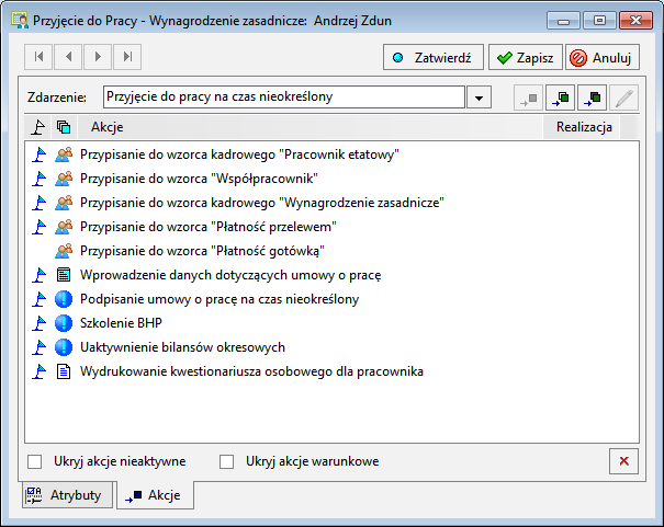 Pracownik 5 7 Po wstawieniu zdarzenia zatwierdzamy dane używając przycisku Zatwierdź [Alt + R].