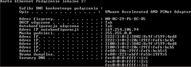 Jakie adresy IPv6 są ustawione na interfejsie Ethernet komputera?