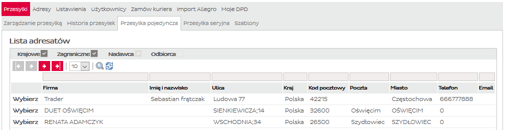 3. Przesyłki Automatyczny zapis odbiorcy lub nadawcy do książki adresowej Aby odbiorca lub nadawca wprowadzony do formularza przesyłki został zapamiętany w książce adresowej wystarczy zaznaczyć