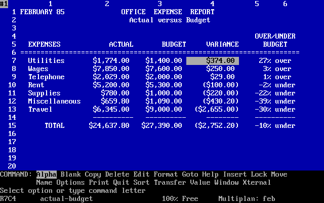 Jedna z pierwszych wersji VisiCalc