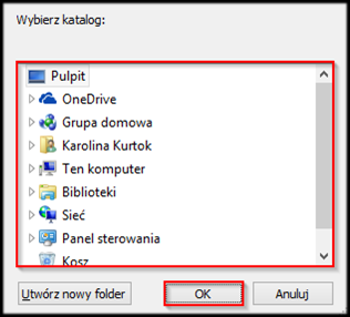 Rysunek 40 Zaznaczenie opcji Własna nazwa pliku pozwoli na wpisanie i nadanie własnej nazwy dla utworzonego pliku (Domyślnie nazwa pliku będzie taka jak nazwa schematu).