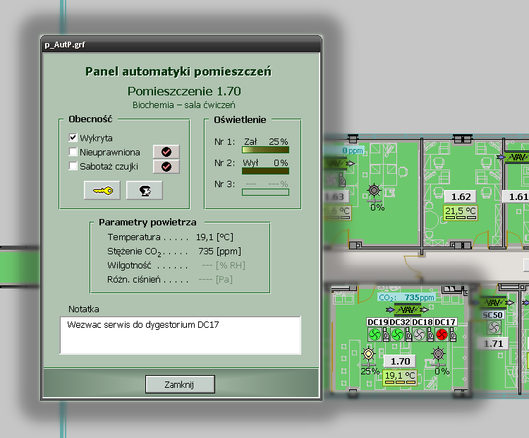 Automatyka pomieszczeń Obecność: monitoring, wymuszanie, zazbrajanie: kontrola nieuprawnionej obecności Monitoring linii