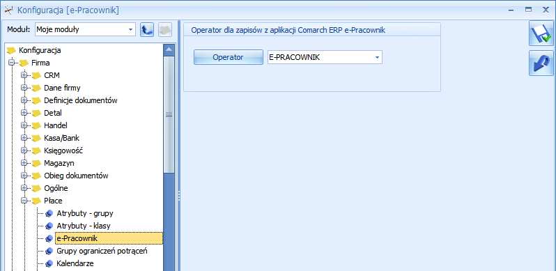 3 Pierwsze uruchomienie aplikacji Przed zalogowaniem do aplikacji Comarch ERP e-pracownik należy ustalić operatora, w kontekście którego, będą wykonywane zapisy w bazie danych Comarch ERP Optima.