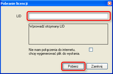 i. W polu LID należy wpisać kod aktywacyjny licencji.