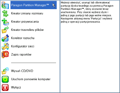 16 Tryb bezpieczny. Uruchamia tryb PTS DOS. Ten tryb może być używany jako alternatywa trybu standardowego Linux w przypadku jego nieprawidłowego funkcjonowania; Tryb bezpieczny z okrojoną grafiką.