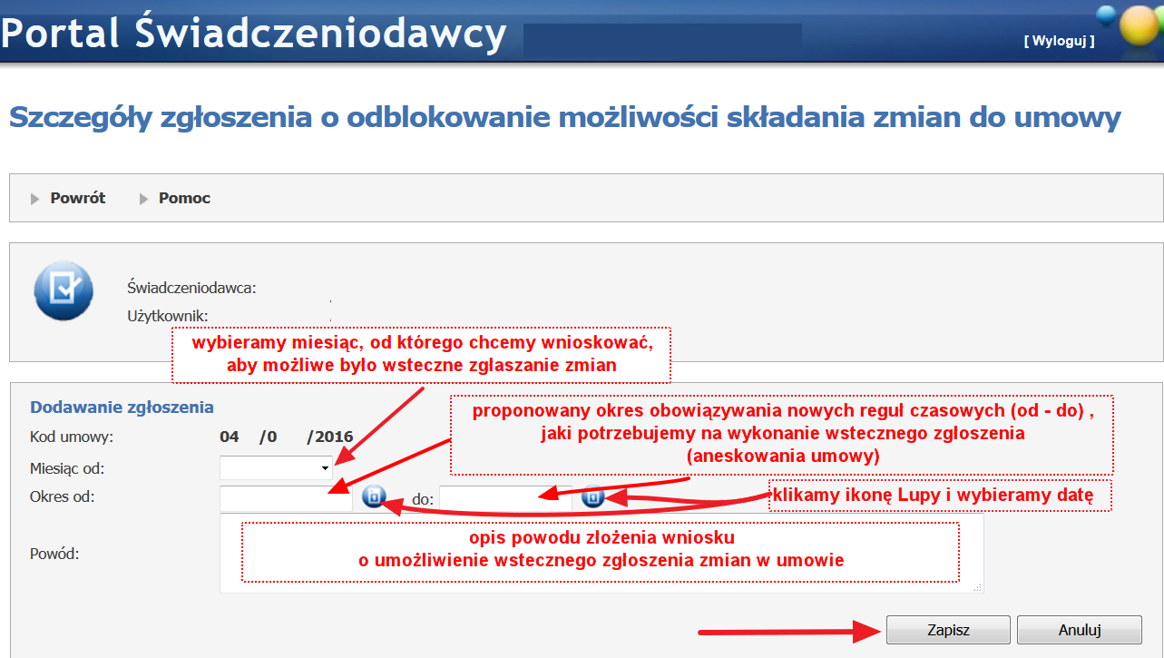 Następnie wybieramy Zgłoszenie: Następnie wybieramy Utwórz zgłoszenie: W nowym oknie pojawią się pola, które należy wypełnić w celu przygotowania zgłoszenia.