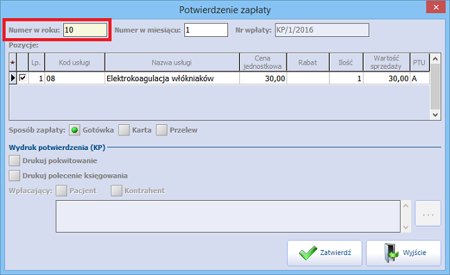 Konfiguracja Modułu Komercyjnego Dostępne symbole: {R} składowa numeru umieszczonego na dokumencie, zawiera rok bieżący. {M} parametr pobierany z daty systemowej określający miesiąc.