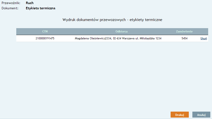 14.7.1 Drukowanie dokumentów przewozowych Przycisk takich jak DPD czy Ruch.