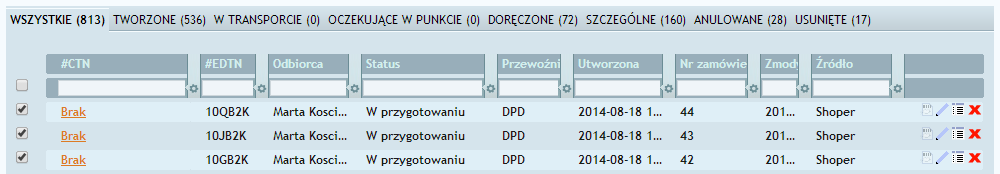 Rys. 142 Komunikat utworzenia przesyłki Krok 7 Jeżeli opcja Automatycznie utwórz przesyłkę dla nowego zamówienia jest zaznaczona, a klikniemy na ikonę plusa w zakładce Zamówienia, wyświetli się