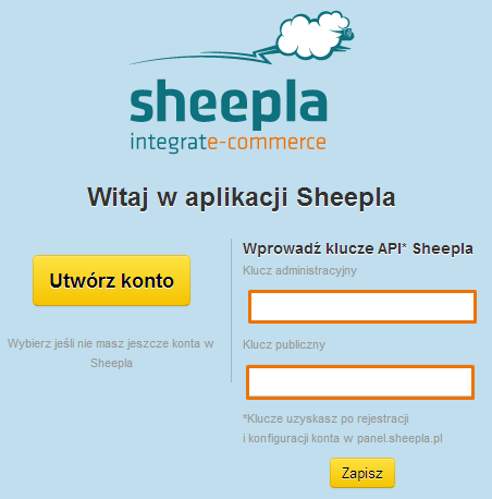 Rys. 172 Instalacja Aplikacji Sheepla Krok 5 Po zainstalowaniu klikamy na aplikację. Krok 6 Klikamy Mam już konto i wpisujemy klucze API: administracyjny i publiczny.