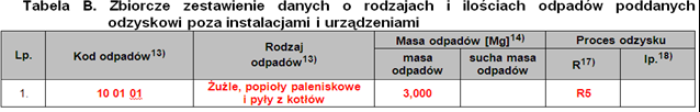 Masa wytworzonych odpadów [Mg] 14) Z dokładnością do jednego miejsca po przecinku dla odpadów innych niż niebezpieczne, do trzech miejsc po przecinku dla odpadów niebezpiecznych. Lp.