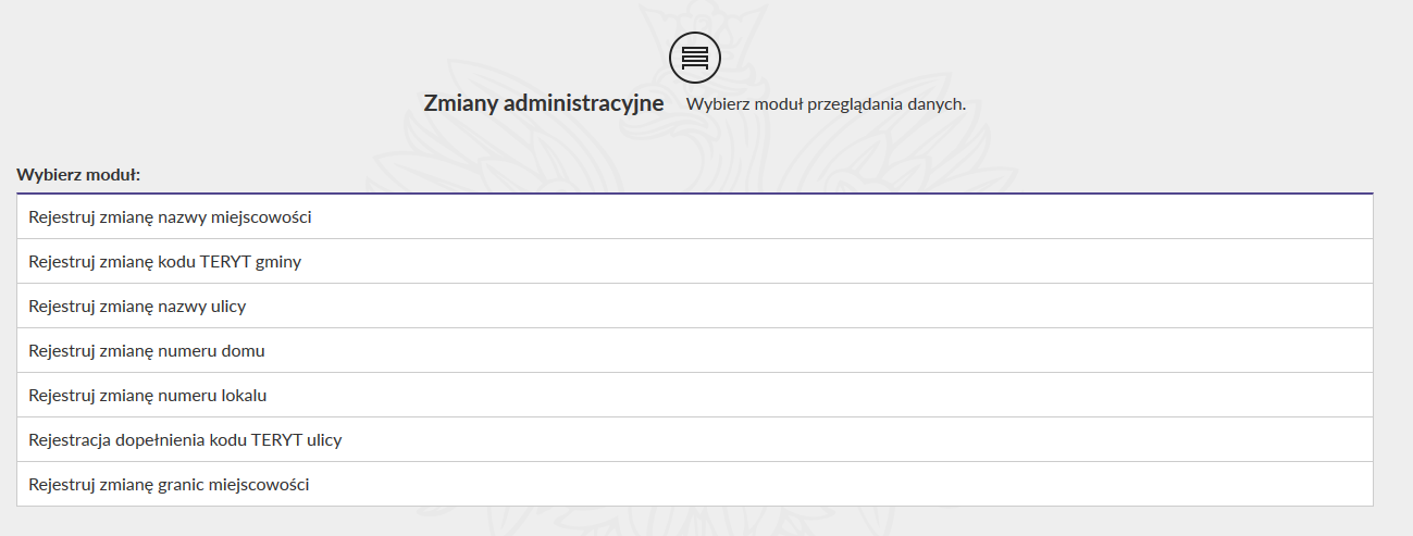 Rysunek 1 Ekran wyboru opcji w module Zmiany