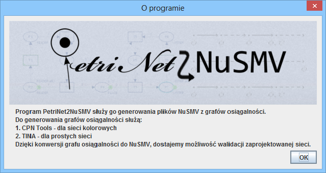 5.2. Interfejs graficzny 58 Rysunek 5.6: Menu Pomoc. Rysunek 5.7: O programie. Pod menu znajduje się panel (rysunek 5.