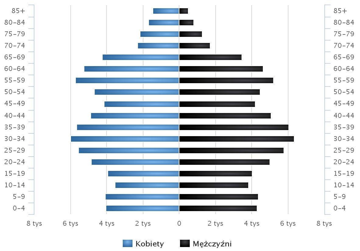 Rys. 2.19 Procentowa struktura wiekowa mieszkańców Powiatu Gnieźnieńskiego w latach 2002-2014 (stan na 31.