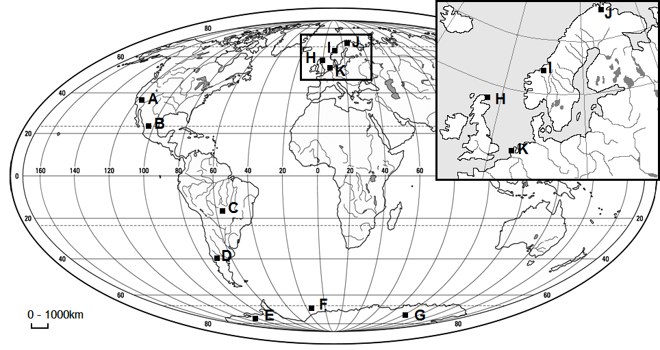 Zadanie 17. (0-1p.) Zaznacz symbole schematów, w których zaznaczono związki elementów środowiska, jakie można spotkać na terenie Afryki. A. klimat równikowy gleby laterytowe tajga B.