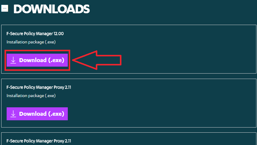 Następnie wybieramy zakładkę Download Wybieramy F-Secure Policy