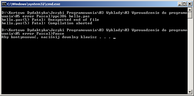 Preprocesing program hello; begin WriteLn('Witaj swiecie ;)'); Przykład błędu
