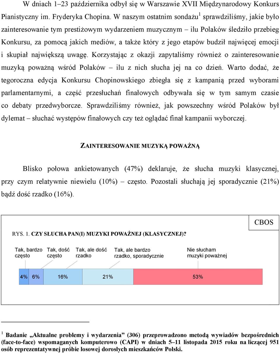 etapów budził najwięcej emocji i skupiał największą uwagę. Korzystając z okazji zapytaliśmy również o zainteresowanie muzyką poważną wśród Polaków ilu z nich słucha jej na co dzień.