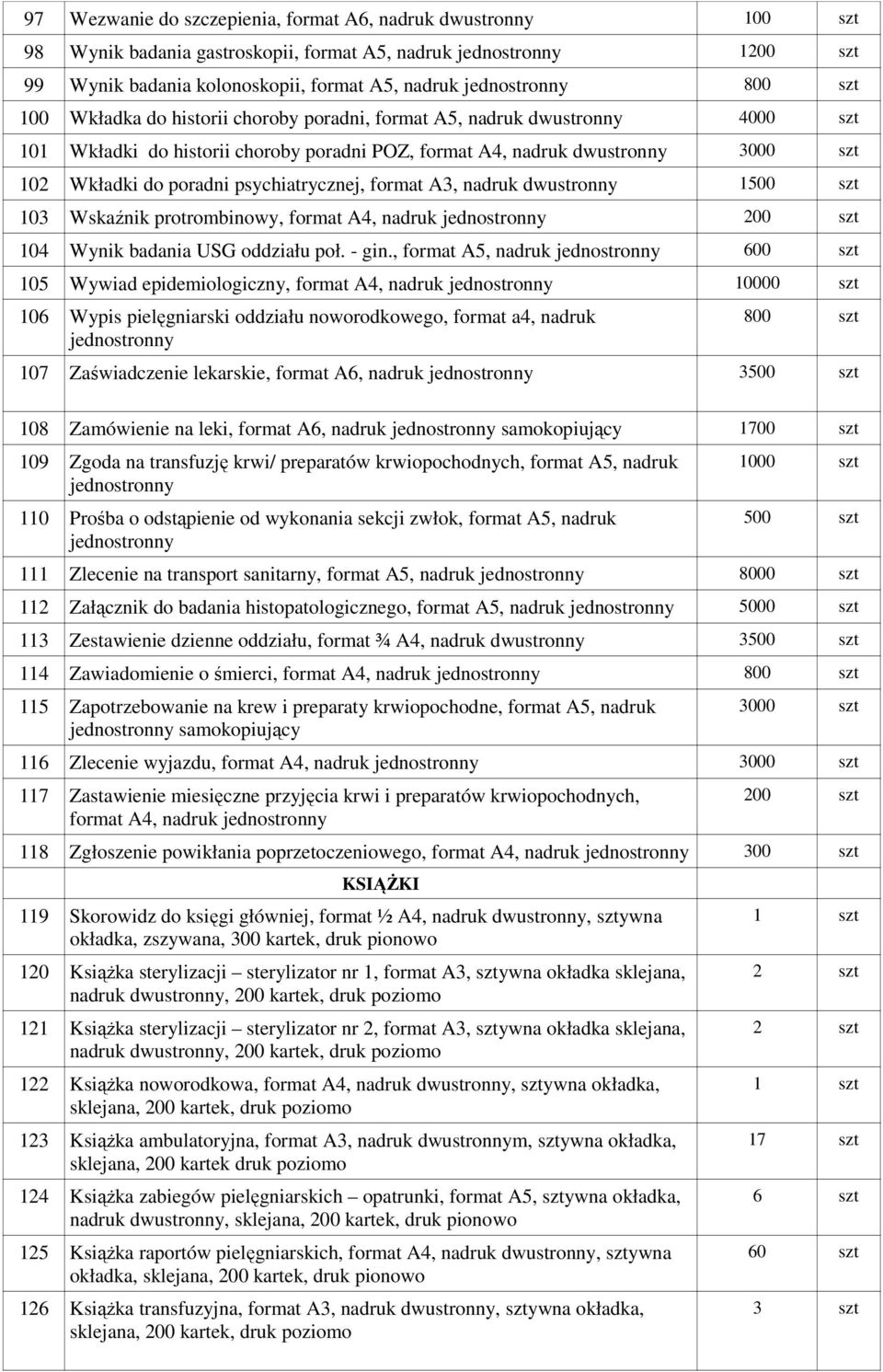 protrombinowy, format A4, nadruk 200 szt 104 Wynik badania USG oddziału poł. - gin.