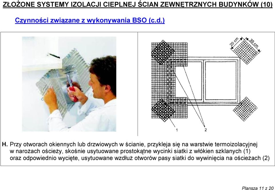 Przy otworach okiennych lub drzwiowych w ścianie, przykleja się na warstwie termoizolacyjnej w