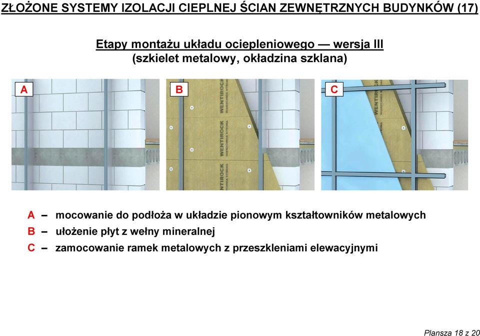 mocowanie do podłoża w układzie pionowym kształtowników metalowych B ułożenie płyt z