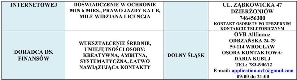 AMBITNA, SYSTEMATYCZNA, ŁATWO NAWIĄZUJĄCA KONTAKTY UL.