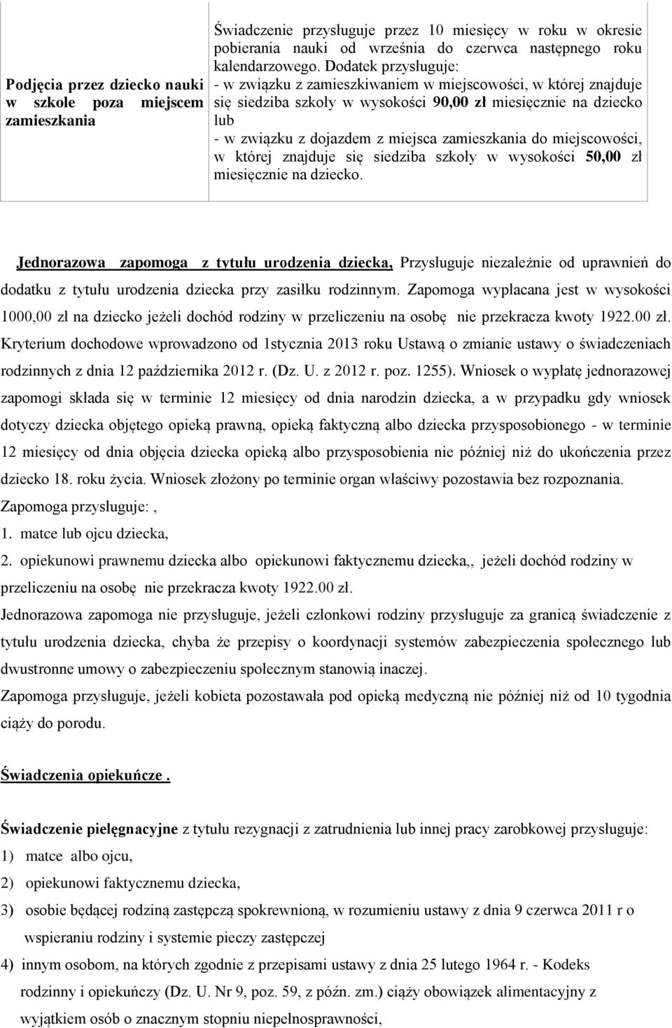 do miejscowości, w której znajduje się siedziba szkoły w wysokości 50,00 zł miesięcznie na dziecko.