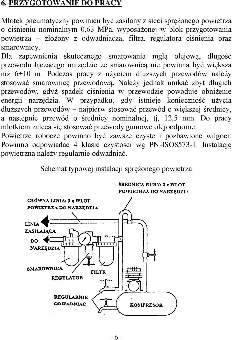 Podczas pracy z użyciem dłuższych przewodów należy stosować smarownicę przewodową. Należy jednak unikać zbyt długich przewodów, gdyż spadek ciśnienia w przewodzie powoduje obniżenie energii narzędzia.