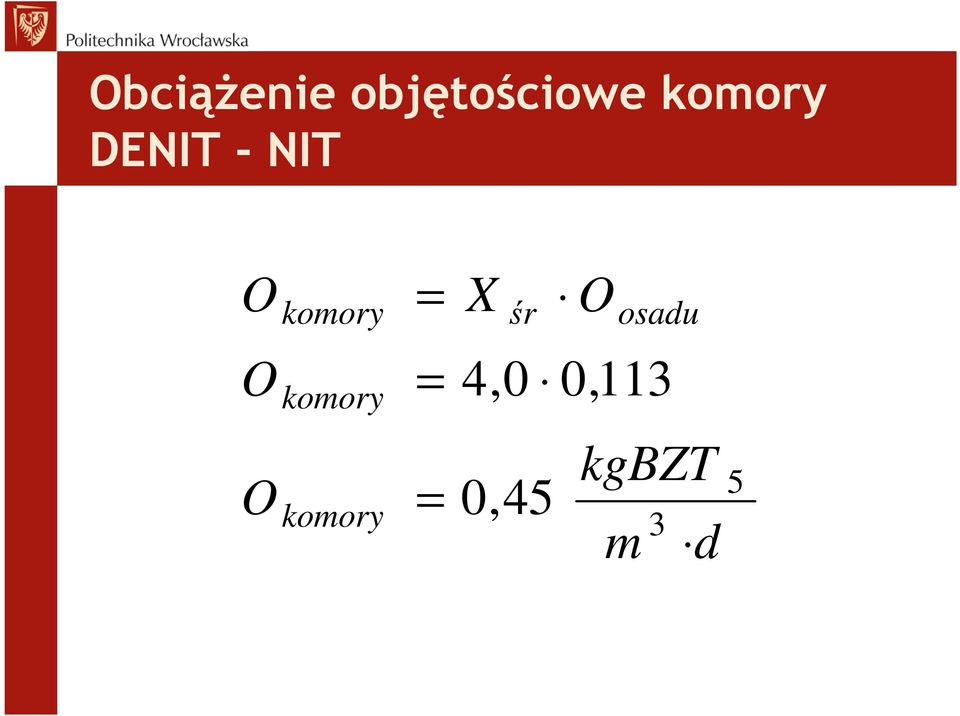 X śr O osadu O komory 4,0