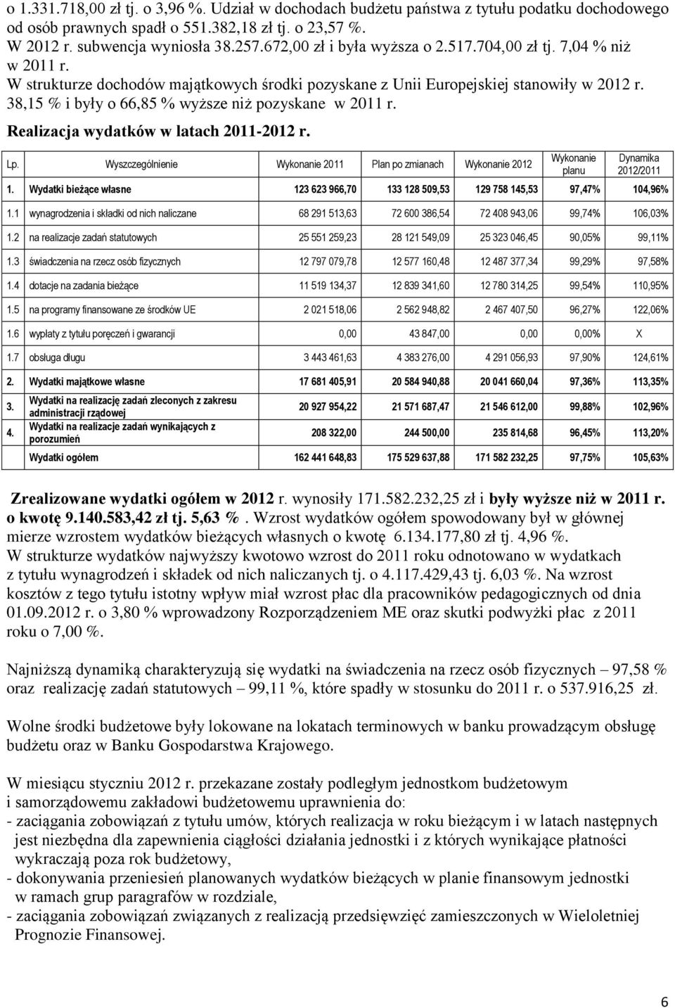 38,15 % i były o 66,85 % wyższe niż pozyskane w 2011 r. Realizacja wydatków w latach 2011-2012 r. Lp.