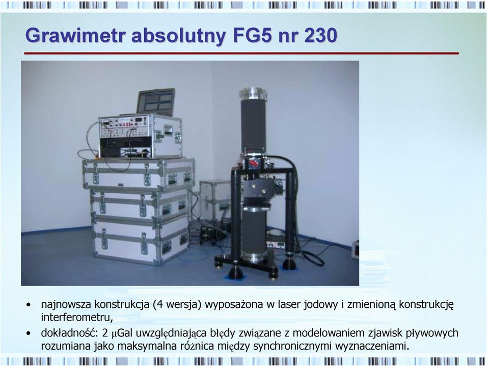 dokładność: 2 µgal uwzględniająca błędy związane z modelowaniem