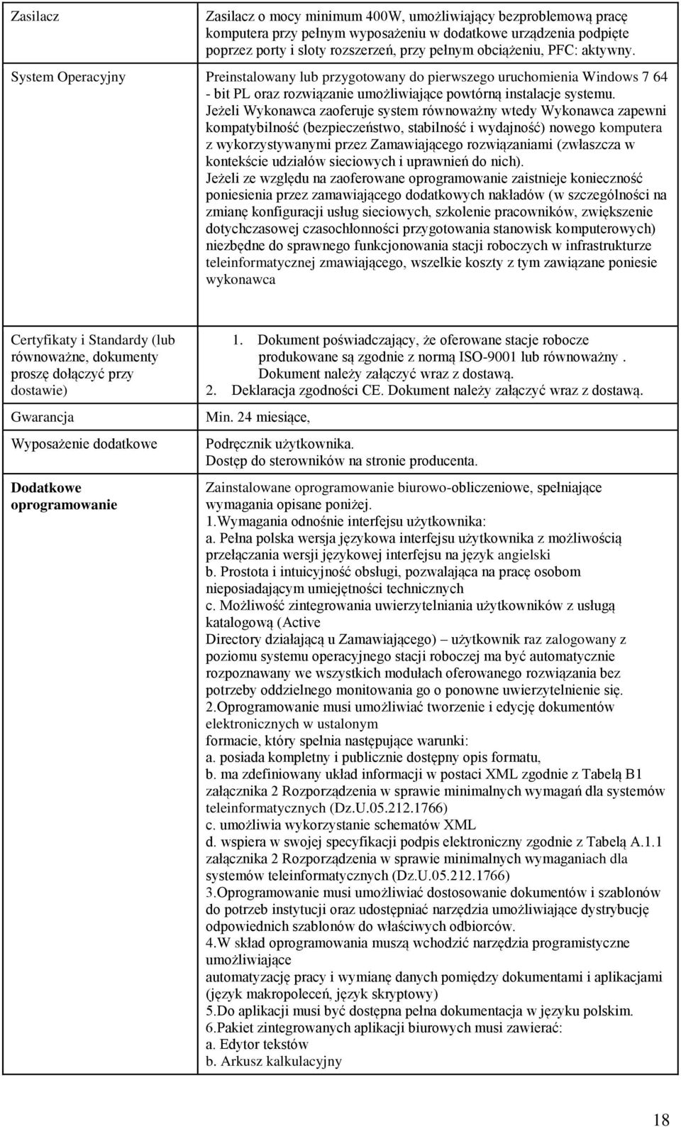 Jeżeli Wykonawca zaoferuje system równoważny wtedy Wykonawca zapewni kompatybilność (bezpieczeństwo, stabilność i wydajność) nowego komputera z wykorzystywanymi przez Zamawiającego rozwiązaniami