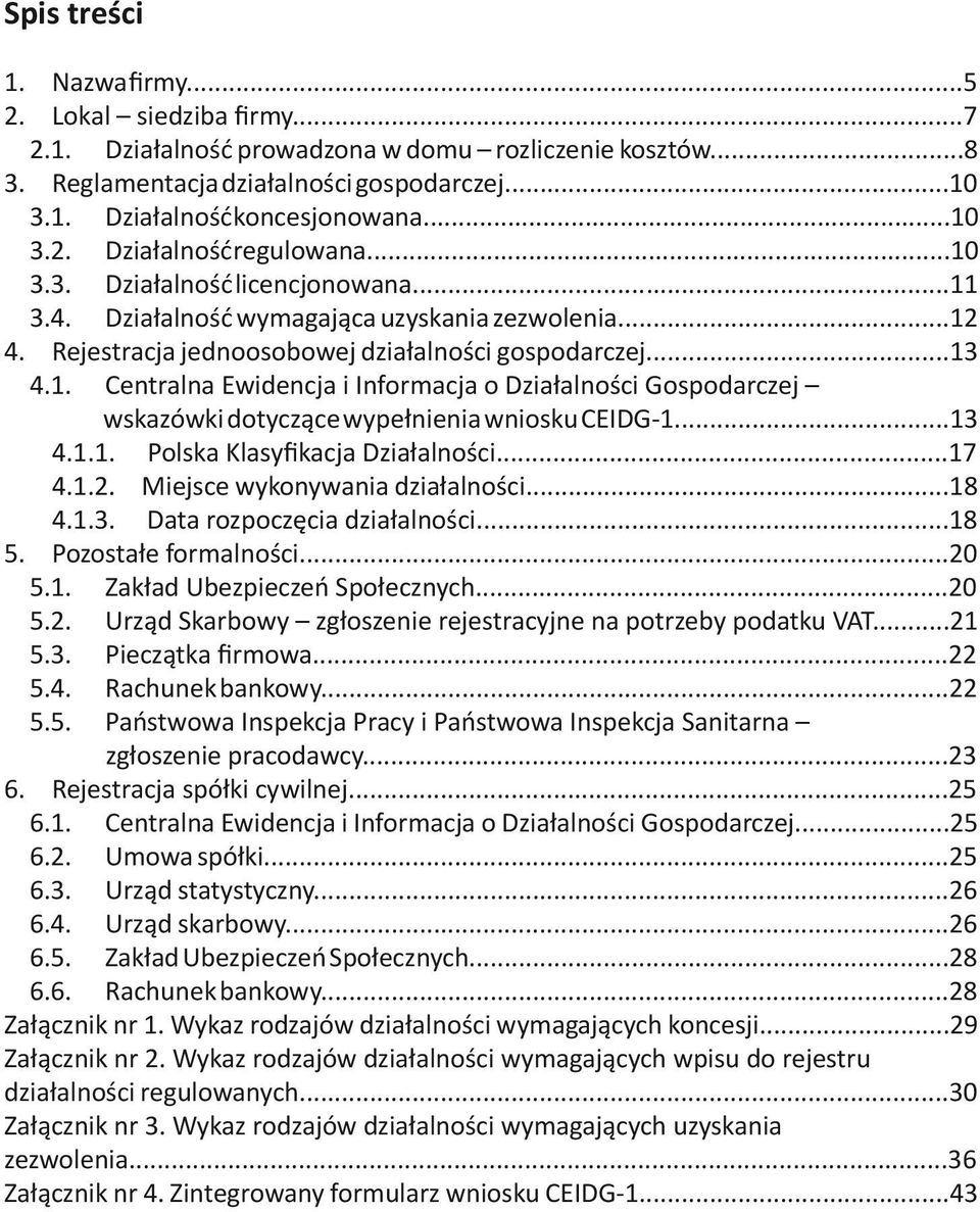 ..13 4.1.1. Polska Klasyfikacja Działalności...17 4.1.2. Miejsce wykonywania działalności...18 4.1.3. Data rozpoczęcia działalności...18 5. Pozostałe formalności...20 5.1. Zakład Ubezpieczeń Społecznych.