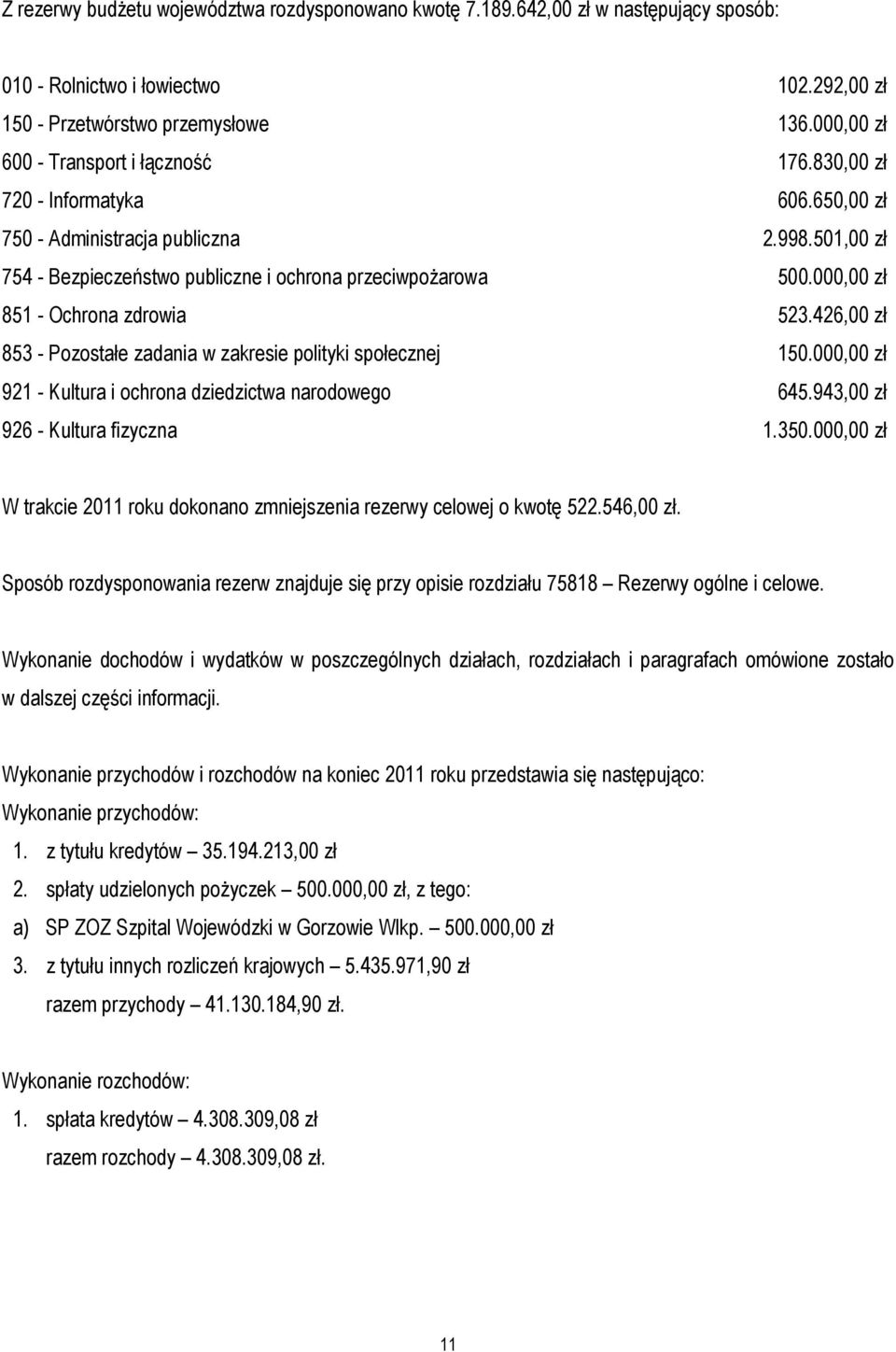 000,00 zł 851 - Ochrona zdrowia 523.426,00 zł 853 - Pozostałe zadania w zakresie polityki społecznej 150.000,00 zł 921 - Kultura i ochrona dziedzictwa narodowego 645.