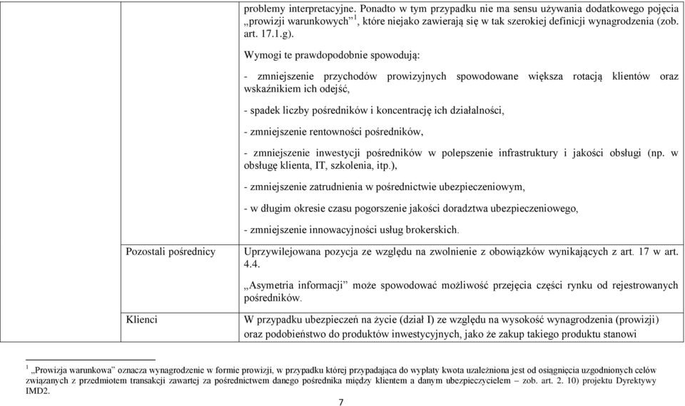 działalności, - zmniejszenie rentowności pośredników, - zmniejszenie inwestycji pośredników w polepszenie infrastruktury i jakości obsługi (np. w obsługę klienta, IT, szkolenia, itp.