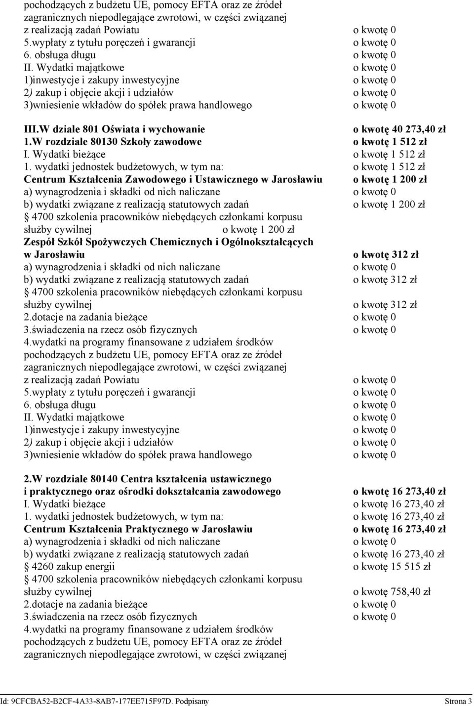 zł 4700 szkolenia pracowników niebędących członkami korpusu służby cywilnej o kwotę 1 200 zł Zespół Szkół Spożywczych Chemicznych i Ogólnokształcących w Jarosławiu o kwotę 312 zł b) wydatki związane